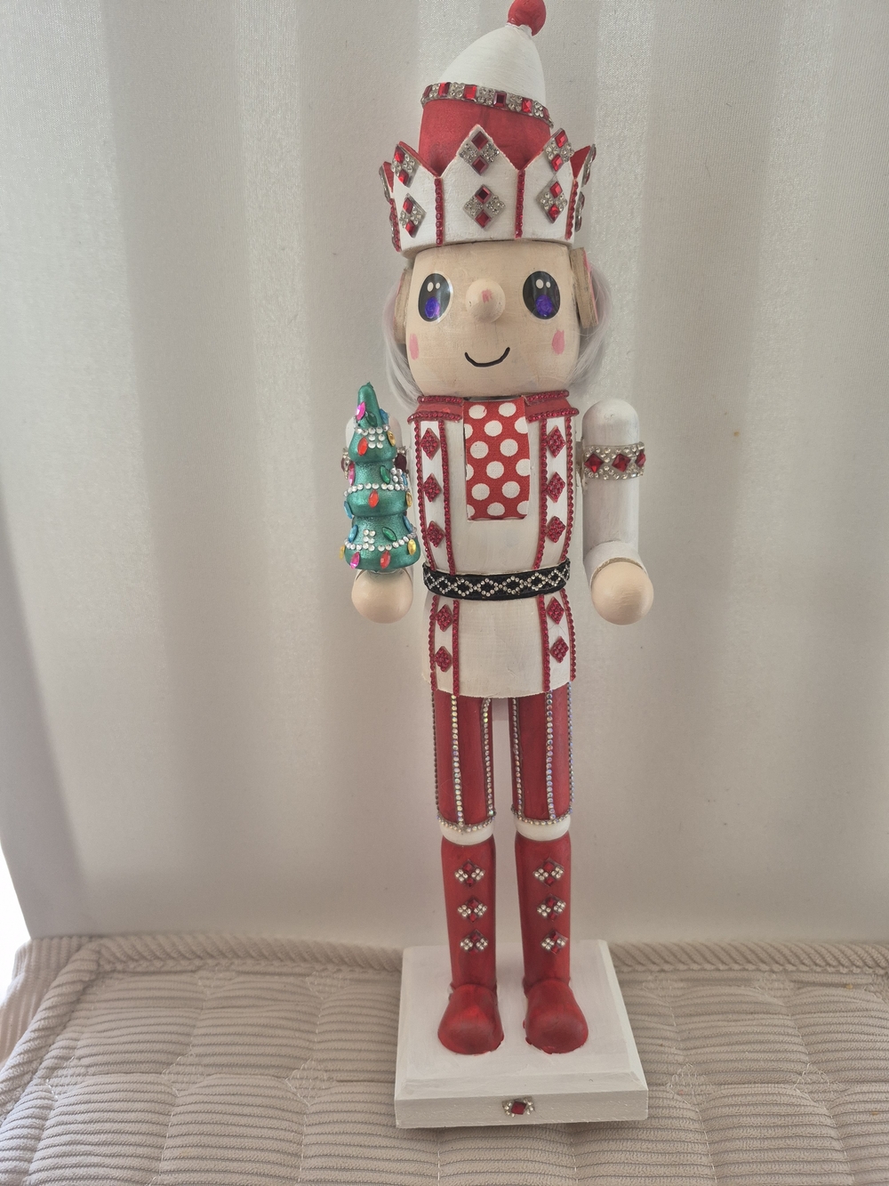 Festive Red and White Nutcracker Elf Holiday Decor